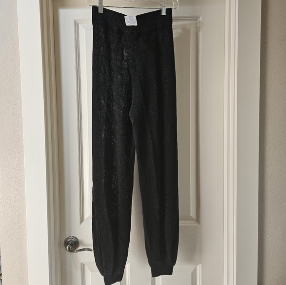Free People Oh Yeah Sweater Pants Linen Blend Jogger Styl Semi Sheer Black S NWT - Picture 12 of 14